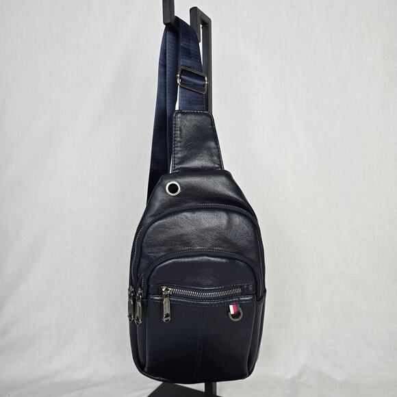 Tommy Hilfiger Sling Bag Blue Faux Leather - Picture 1 of 16